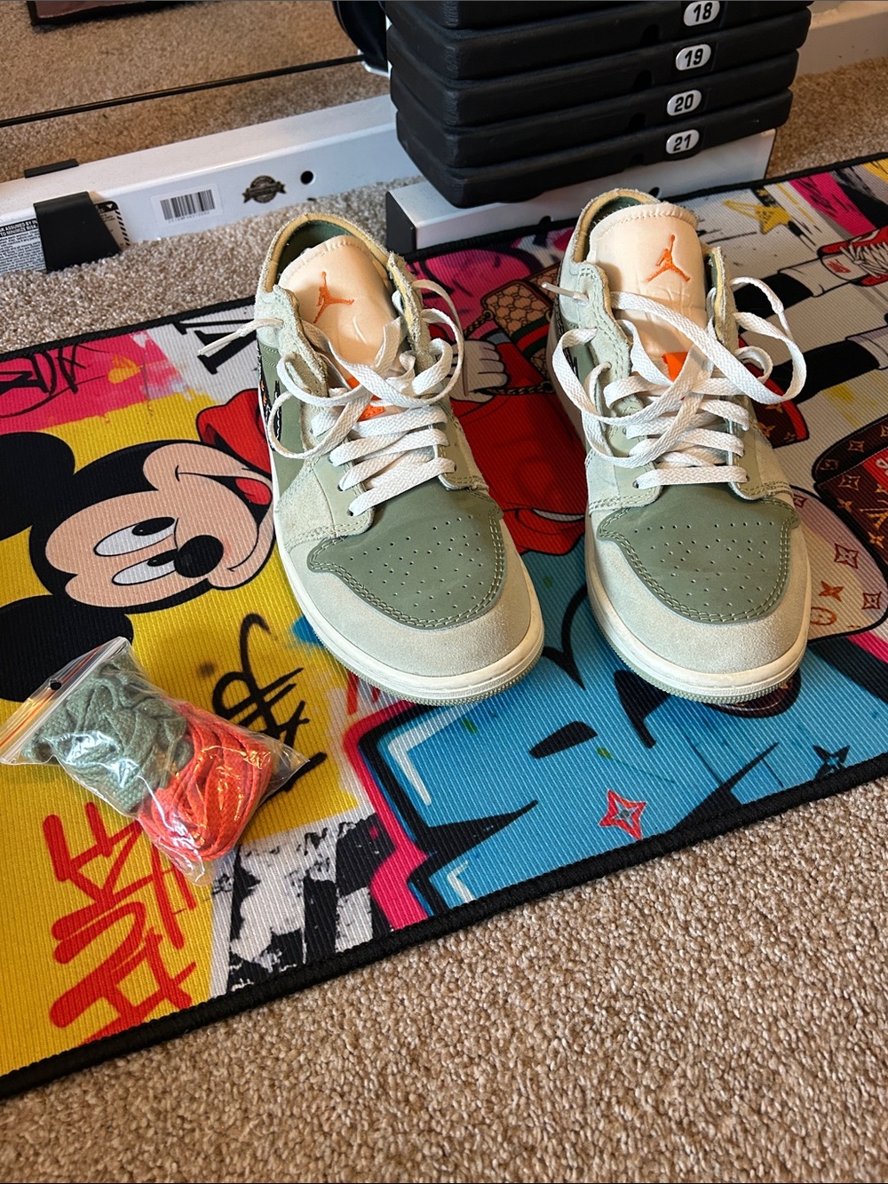 Jordan  Mid-Top Sneakers in Sage Green with Orange Accents
